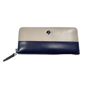 Kate Spade New York Navy Gray Two Tone Zip Around Continental Wallet Colorblock